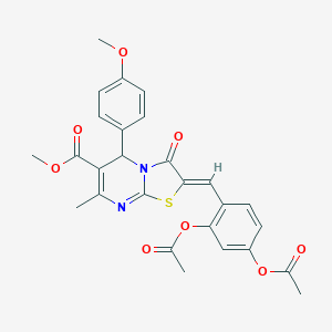 molecular formula C27H24N2O8S B405423 METHYL (2Z)-2-{[2,4-BIS(ACETYLOXY)PHENYL]METHYLIDENE}-5-(4-METHOXYPHENYL)-7-METHYL-3-OXO-2H,3H,5H-[1,3]THIAZOLO[3,2-A]PYRIMIDINE-6-CARBOXYLATE 