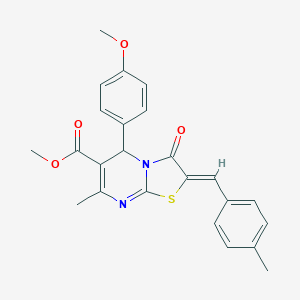 molecular formula C24H22N2O4S B405425 METHYL (2Z)-5-(4-METHOXYPHENYL)-7-METHYL-2-[(4-METHYLPHENYL)METHYLIDENE]-3-OXO-2H,3H,5H-[1,3]THIAZOLO[3,2-A]PYRIMIDINE-6-CARBOXYLATE 