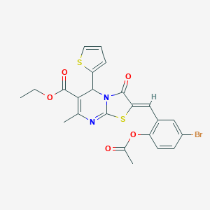 molecular formula C23H19BrN2O5S2 B405426 ETHYL (2Z)-2-{[2-(ACETYLOXY)-5-BROMOPHENYL]METHYLIDENE}-7-METHYL-3-OXO-5-(THIOPHEN-2-YL)-2H,3H,5H-[1,3]THIAZOLO[3,2-A]PYRIMIDINE-6-CARBOXYLATE 