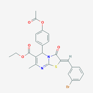 molecular formula C25H21BrN2O5S B405434 ETHYL (2Z)-5-[4-(ACETYLOXY)PHENYL]-2-[(3-BROMOPHENYL)METHYLIDENE]-7-METHYL-3-OXO-2H,3H,5H-[1,3]THIAZOLO[3,2-A]PYRIMIDINE-6-CARBOXYLATE 