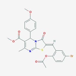 molecular formula C25H21BrN2O6S B405456 METHYL (2Z)-2-{[2-(ACETYLOXY)-5-BROMOPHENYL]METHYLIDENE}-5-(4-METHOXYPHENYL)-7-METHYL-3-OXO-2H,3H,5H-[1,3]THIAZOLO[3,2-A]PYRIMIDINE-6-CARBOXYLATE 