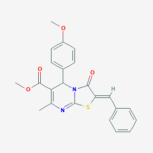 molecular formula C23H20N2O4S B405457 METHYL (2Z)-5-(4-METHOXYPHENYL)-7-METHYL-3-OXO-2-(PHENYLMETHYLIDENE)-2H,3H,5H-[1,3]THIAZOLO[3,2-A]PYRIMIDINE-6-CARBOXYLATE 