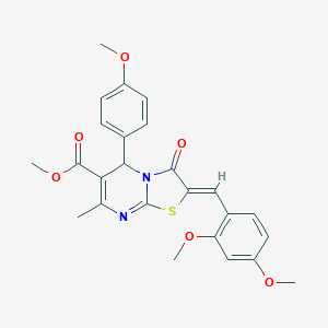 molecular formula C25H24N2O6S B405461 METHYL (2Z)-2-[(2,4-DIMETHOXYPHENYL)METHYLIDENE]-5-(4-METHOXYPHENYL)-7-METHYL-3-OXO-2H,3H,5H-[1,3]THIAZOLO[3,2-A]PYRIMIDINE-6-CARBOXYLATE 