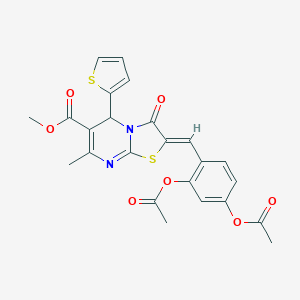 molecular formula C24H20N2O7S2 B405462 METHYL (2Z)-2-{[2,4-BIS(ACETYLOXY)PHENYL]METHYLIDENE}-7-METHYL-3-OXO-5-(THIOPHEN-2-YL)-2H,3H,5H-[1,3]THIAZOLO[3,2-A]PYRIMIDINE-6-CARBOXYLATE 