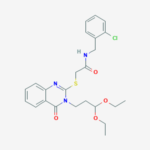 molecular formula C24H28ClN3O4S B4054648 N-[(2-Chlorophenyl)methyl]-2-{[3-(3,3-diethoxypropyl)-4-oxo-3,4-dihydroquinazolin-2-YL]sulfanyl}acetamide 