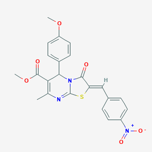 molecular formula C23H19N3O6S B405465 METHYL (2Z)-5-(4-METHOXYPHENYL)-7-METHYL-2-[(4-NITROPHENYL)METHYLIDENE]-3-OXO-2H,3H,5H-[1,3]THIAZOLO[3,2-A]PYRIMIDINE-6-CARBOXYLATE 