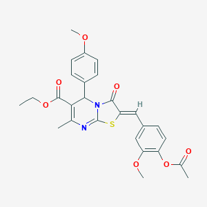 molecular formula C27H26N2O7S B405467 ETHYL (2Z)-2-{[4-(ACETYLOXY)-3-METHOXYPHENYL]METHYLIDENE}-5-(4-METHOXYPHENYL)-7-METHYL-3-OXO-2H,3H,5H-[1,3]THIAZOLO[3,2-A]PYRIMIDINE-6-CARBOXYLATE 