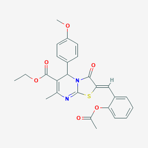 molecular formula C26H24N2O6S B405475 ETHYL (2Z)-2-{[2-(ACETYLOXY)PHENYL]METHYLIDENE}-5-(4-METHOXYPHENYL)-7-METHYL-3-OXO-2H,3H,5H-[1,3]THIAZOLO[3,2-A]PYRIMIDINE-6-CARBOXYLATE 