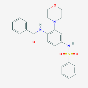 molecular formula C23H23N3O4S B040548 Benzamide, N-[2-(4-morpholinyl)-4-[(phenylsulfonyl)amino]phenyl]- CAS No. 124400-44-8