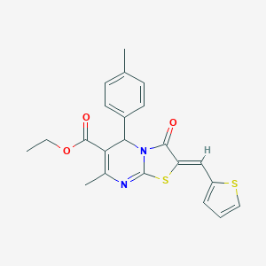 molecular formula C22H20N2O3S2 B405482 ethyl 7-methyl-5-(4-methylphenyl)-3-oxo-2-(2-thienylmethylene)-2,3-dihydro-5H-[1,3]thiazolo[3,2-a]pyrimidine-6-carboxylate 