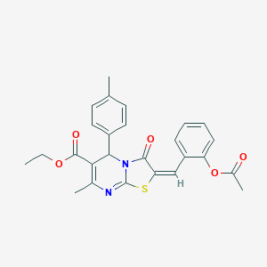 molecular formula C26H24N2O5S B405486 ETHYL (2E)-2-{[2-(ACETYLOXY)PHENYL]METHYLIDENE}-7-METHYL-5-(4-METHYLPHENYL)-3-OXO-2H,3H,5H-[1,3]THIAZOLO[3,2-A]PYRIMIDINE-6-CARBOXYLATE 