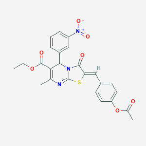 molecular formula C25H21N3O7S B405491 ETHYL (2Z)-2-{[4-(ACETYLOXY)PHENYL]METHYLIDENE}-7-METHYL-5-(3-NITROPHENYL)-3-OXO-2H,3H,5H-[1,3]THIAZOLO[3,2-A]PYRIMIDINE-6-CARBOXYLATE 