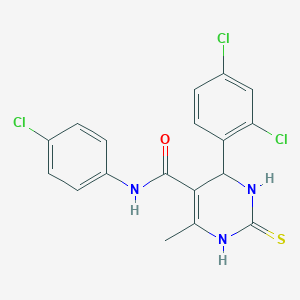 molecular formula C18H14Cl3N3OS B405585 N-(4-CHLOROPHENYL)-4-(2,4-DICHLOROPHENYL)-6-METHYL-2-SULFANYLIDENE-1,2,3,4-TETRAHYDROPYRIMIDINE-5-CARBOXAMIDE 