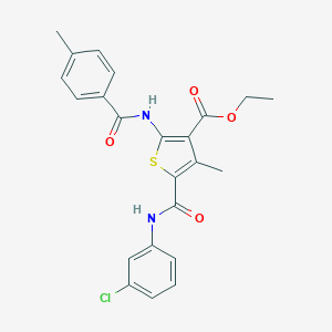 molecular formula C23H21ClN2O4S B405602 Ethyl 5-[(3-chloroanilino)carbonyl]-4-methyl-2-[(4-methylbenzoyl)amino]-3-thiophenecarboxylate 