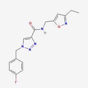 molecular formula C16H16FN5O2 B4056138 N-[(3-ethyl-1,2-oxazol-5-yl)methyl]-1-[(4-fluorophenyl)methyl]triazole-4-carboxamide 
