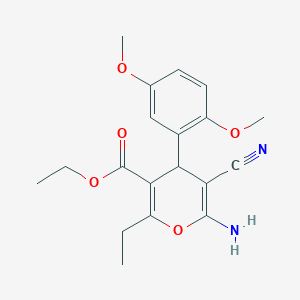 molecular formula C19H22N2O5 B405648 ethyl 6-amino-5-cyano-4-(2,5-dimethoxyphenyl)-2-ethyl-4H-pyran-3-carboxylate 