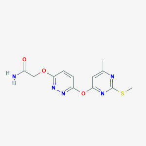 molecular formula C12H13N5O3S B4056544 2-[(6-{[6-Methyl-2-(methylsulfanyl)pyrimidin-4-yl]oxy}pyridazin-3-yl)oxy]acetamide 