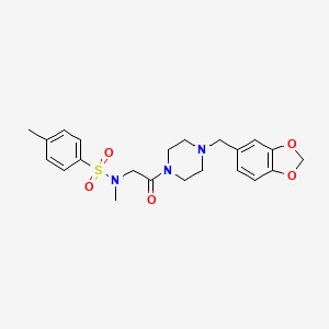 molecular formula C22H27N3O5S B4056929 N-{2-[4-(1,3-benzodioxol-5-ylmethyl)piperazin-1-yl]-2-oxoethyl}-N,4-dimethylbenzenesulfonamide 
