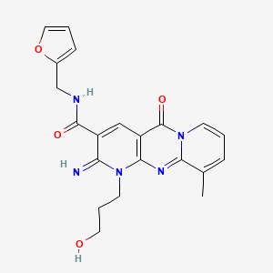 molecular formula C21H21N5O4 B4056998 N-(furan-2-ylmethyl)-7-(3-hydroxypropyl)-6-imino-11-methyl-2-oxo-1,7,9-triazatricyclo[8.4.0.03,8]tetradeca-3(8),4,9,11,13-pentaene-5-carboxamide 