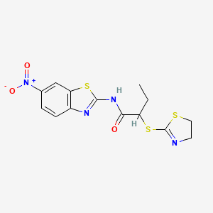 molecular formula C14H14N4O3S3 B4057169 2-(4,5-DIHYDRO-1,3-THIAZOL-2-YLSULFANYL)-N~1~-(6-NITRO-1,3-BENZOTHIAZOL-2-YL)BUTANAMIDE 