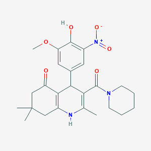 molecular formula C25H31N3O6 B4057571 4-(4-HYDROXY-3-METHOXY-5-NITROPHENYL)-2,7,7-TRIMETHYL-3-(PIPERIDINE-1-CARBONYL)-1,4,5,6,7,8-HEXAHYDROQUINOLIN-5-ONE 