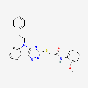 molecular formula C26H23N5O2S B4057712 N-(2-methoxyphenyl)-2-{[5-(2-phenylethyl)-5H-[1,2,4]triazino[5,6-b]indol-3-yl]sulfanyl}acetamide 