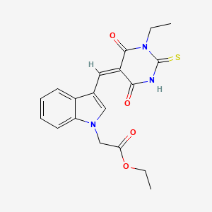 molecular formula C19H19N3O4S B4057848 ethyl 2-[3-[(E)-(1-ethyl-4,6-dioxo-2-sulfanylidene-1,3-diazinan-5-ylidene)methyl]indol-1-yl]acetate 