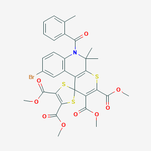 molecular formula C32H28BrNO9S3 B405905 tetramethyl 9'-bromo-5',5'-dimethyl-6'-(2-methylbenzoyl)-5',6'-dihydrospiro(1,3-dithiole-2,1'-[1'H]-thiopyrano[2,3-c]quinoline)-2',3',4,5-tetracarboxylate 