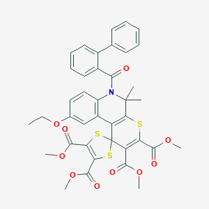molecular formula C39H35NO10S3 B405911 tetramethyl 6'-([1,1'-biphenyl]-2-ylcarbonyl)-9'-ethoxy-5',5'-dimethyl-5',6'-dihydrospiro(1,3-dithiole-2,1'-[1'H]-thiopyrano[2,3-c]quinoline)-2',3',4,5-tetracarboxylate 