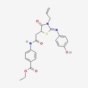 molecular formula C23H23N3O5S B4059126 ethyl 4-[({(2E)-3-allyl-2-[(4-hydroxyphenyl)imino]-4-oxo-1,3-thiazolidin-5-yl}acetyl)amino]benzoate 