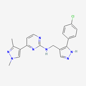 molecular formula C19H18ClN7 B4059351 N-[[5-(4-chlorophenyl)-1H-pyrazol-4-yl]methyl]-4-(1,3-dimethylpyrazol-4-yl)pyrimidin-2-amine 