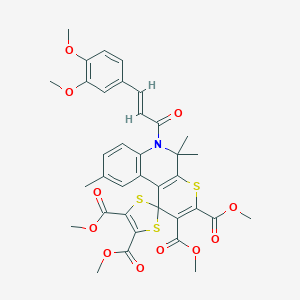 molecular formula C36H35NO11S3 B405986 tetramethyl 6'-[(2E)-3-(3,4-dimethoxyphenyl)prop-2-enoyl]-5',5',9'-trimethyl-5',6'-dihydrospiro[1,3-dithiole-2,1'-thiopyrano[2,3-c]quinoline]-2',3',4,5-tetracarboxylate 