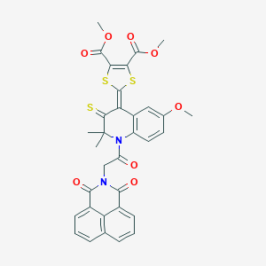 molecular formula C33H26N2O8S3 B405999 DIMETHYL 2-[1-{2-[1,3-DIOXO-1H-BENZO[DE]ISOQUINOLIN-2(3H)-YL]ACETYL}-6-METHOXY-2,2-DIMETHYL-3-THIOXO-2,3-DIHYDRO-4(1H)-QUINOLINYLIDEN]-1,3-DITHIOLE-4,5-DICARBOXYLATE 