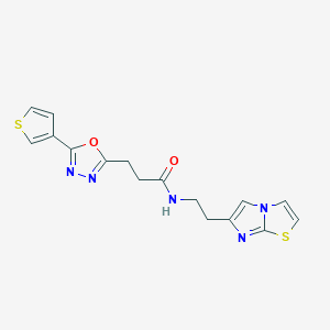 molecular formula C16H15N5O2S2 B4060195 N-(2-imidazo[2,1-b][1,3]thiazol-6-ylethyl)-3-(5-thiophen-3-yl-1,3,4-oxadiazol-2-yl)propanamide 