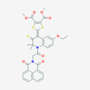 molecular formula C34H28N2O8S3 B406048 DIMETHYL 2-[1-{2-[1,3-DIOXO-1H-BENZO[DE]ISOQUINOLIN-2(3H)-YL]ACETYL}-6-ETHOXY-2,2-DIMETHYL-3-THIOXO-2,3-DIHYDRO-4(1H)-QUINOLINYLIDEN]-1,3-DITHIOLE-4,5-DICARBOXYLATE 