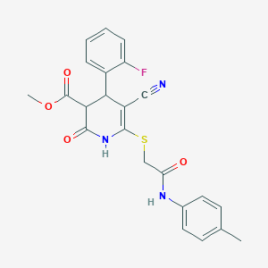 molecular formula C23H20FN3O4S B4060513 METHYL 5-CYANO-4-(2-FLUOROPHENYL)-6-({[(4-METHYLPHENYL)CARBAMOYL]METHYL}SULFANYL)-2-OXO-1,2,3,4-TETRAHYDROPYRIDINE-3-CARBOXYLATE 