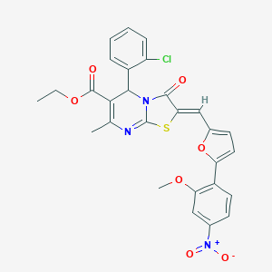 molecular formula C28H22ClN3O7S B406071 ETHYL (2Z)-5-(2-CHLOROPHENYL)-2-{[5-(2-METHOXY-4-NITROPHENYL)FURAN-2-YL]METHYLIDENE}-7-METHYL-3-OXO-2H,3H,5H-[1,3]THIAZOLO[3,2-A]PYRIMIDINE-6-CARBOXYLATE 