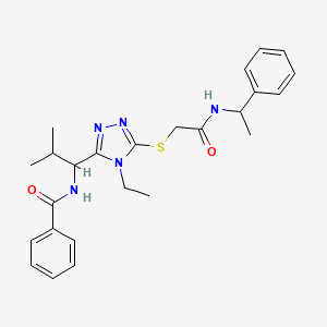 molecular formula C25H31N5O2S B4060743 N-{1-[4-ethyl-5-({2-oxo-2-[(1-phenylethyl)amino]ethyl}sulfanyl)-4H-1,2,4-triazol-3-yl]-2-methylpropyl}benzamide 