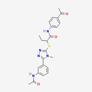 molecular formula C23H25N5O3S B4060757 2-[[5-(3-acetamidophenyl)-4-methyl-1,2,4-triazol-3-yl]sulfanyl]-N-(4-acetylphenyl)butanamide 