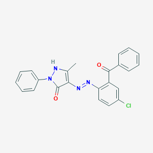 molecular formula C23H17ClN4O2 B406101 (4E)-4-{2-[4-chloro-2-(phenylcarbonyl)phenyl]hydrazinylidene}-5-methyl-2-phenyl-2,4-dihydro-3H-pyrazol-3-one 
