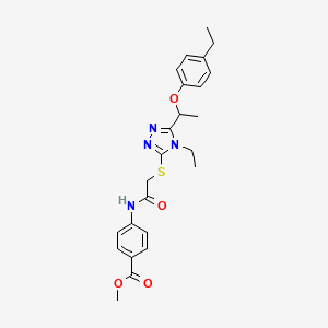 molecular formula C24H28N4O4S B4061330 methyl 4-{[({4-ethyl-5-[1-(4-ethylphenoxy)ethyl]-4H-1,2,4-triazol-3-yl}sulfanyl)acetyl]amino}benzoate 