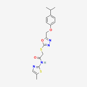 molecular formula C18H20N4O3S2 B4061404 N-(5-methyl-1,3-thiazol-2-yl)-2-[[5-[(4-propan-2-ylphenoxy)methyl]-1,3,4-oxadiazol-2-yl]sulfanyl]acetamide 