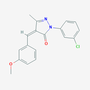 molecular formula C18H15ClN2O2 B406158 (4Z)-1-(3-CHLOROPHENYL)-4-[(3-METHOXYPHENYL)METHYLIDENE]-3-METHYL-4,5-DIHYDRO-1H-PYRAZOL-5-ONE 