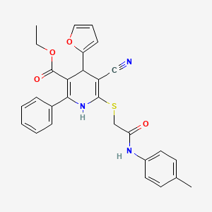 molecular formula C28H25N3O4S B4061620 ETHYL 5-CYANO-4-(FURAN-2-YL)-6-({[(4-METHYLPHENYL)CARBAMOYL]METHYL}SULFANYL)-2-PHENYL-1,4-DIHYDROPYRIDINE-3-CARBOXYLATE 