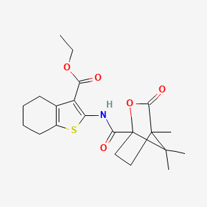 molecular formula C21H27NO5S B4061967 ethyl 2-{[(4,7,7-trimethyl-3-oxo-2-oxabicyclo[2.2.1]hept-1-yl)carbonyl]amino}-4,5,6,7-tetrahydro-1-benzothiophene-3-carboxylate 