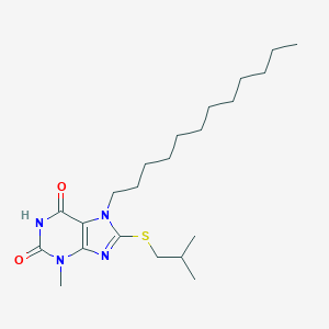 molecular formula C22H38N4O2S B406200 7-Dodecyl-3-methyl-8-(2-methylpropylsulfanyl)purine-2,6-dione 