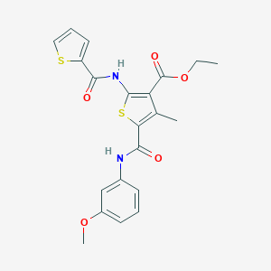 molecular formula C21H20N2O5S2 B406215 Ethyl 5-[(3-methoxyanilino)carbonyl]-4-methyl-2-[(2-thienylcarbonyl)amino]-3-thiophenecarboxylate 