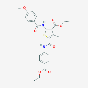 molecular formula C26H26N2O7S B406220 ETHYL 5-{[4-(ETHOXYCARBONYL)PHENYL]CARBAMOYL}-2-(4-METHOXYBENZAMIDO)-4-METHYLTHIOPHENE-3-CARBOXYLATE 