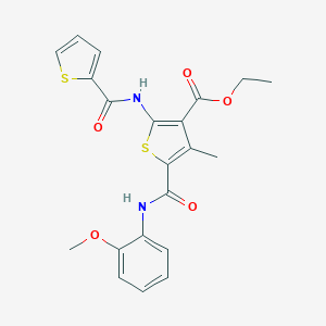 molecular formula C21H20N2O5S2 B406221 ETHYL 5-[(2-METHOXYPHENYL)CARBAMOYL]-4-METHYL-2-(THIOPHENE-2-AMIDO)THIOPHENE-3-CARBOXYLATE 