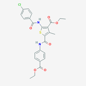 molecular formula C25H23ClN2O6S B406224 ETHYL 2-(4-CHLOROBENZAMIDO)-5-{[4-(ETHOXYCARBONYL)PHENYL]CARBAMOYL}-4-METHYLTHIOPHENE-3-CARBOXYLATE 
